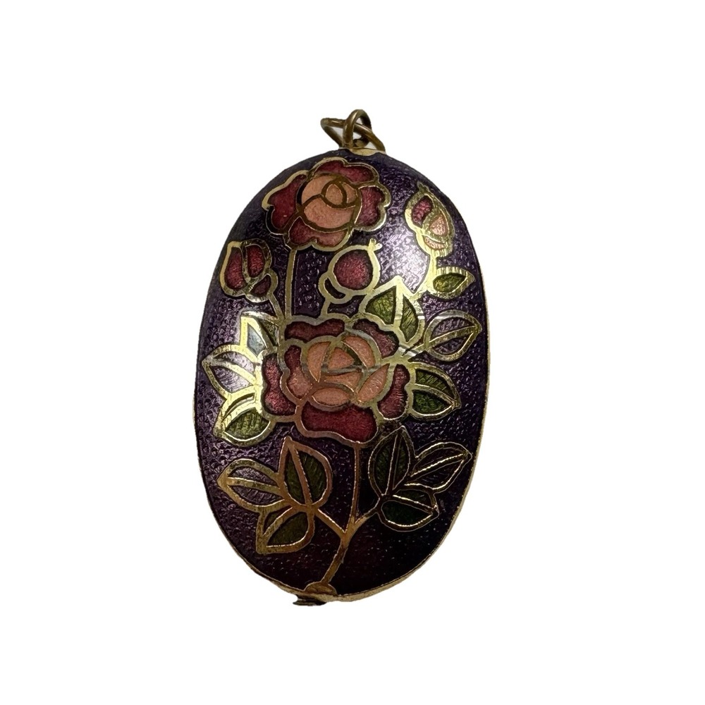 VTG 80s Chinese Cloisonné Enamel Purple Floral Pendant Boho Oriental Brass‎ Art